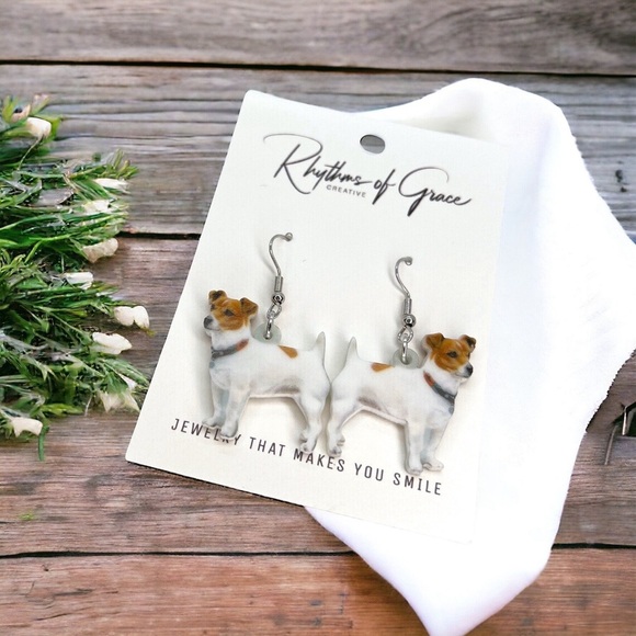 NWT Jack Russell Terrier Earrings - Adorable Dog Jewelry for Dog Lovers! - Picture 4 of 4